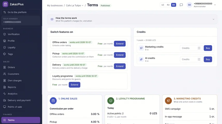 The owner dashboard: tariffs and connected services